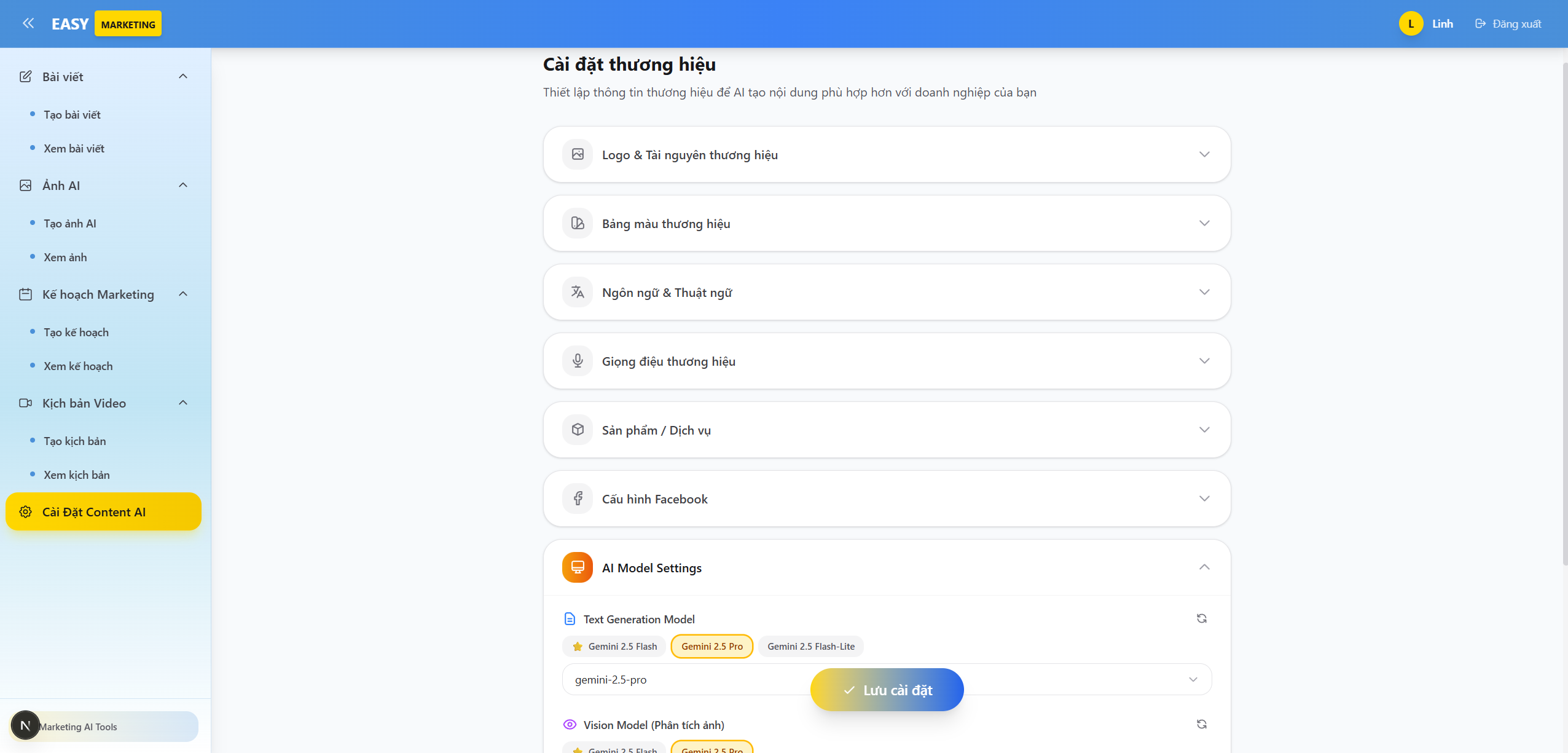 Cài Đặt Thương Hiệu
